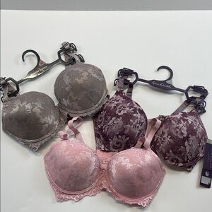 Gloria Vanderbilt Nanette Lepore Bundle of 3 Lace Print Underwire Bras Sz 36D